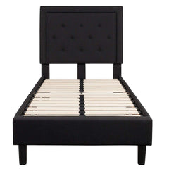 Fast Furnishings Twin Black Fabric Bed with Headboard