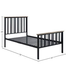 Zudora Wood and Metal Twin Bed in Antique Oak/Black