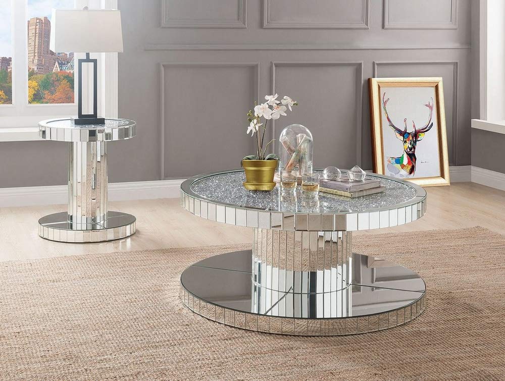 Coffee Table, Mirrored and Faux Stones