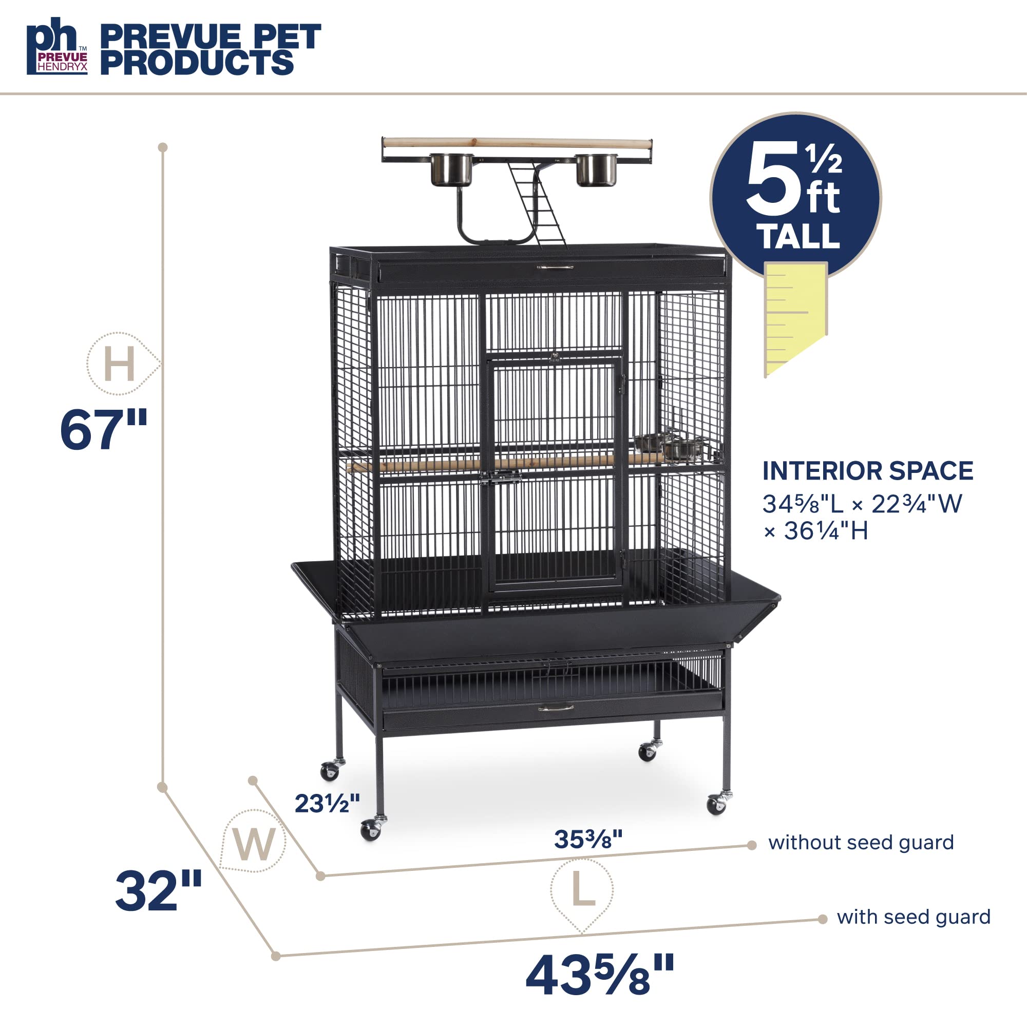 Pet Products Wrought Iron Select Bird Cage 3154BLK, Black Hammertone, 36-Inch by 24-Inch by 66-Inch