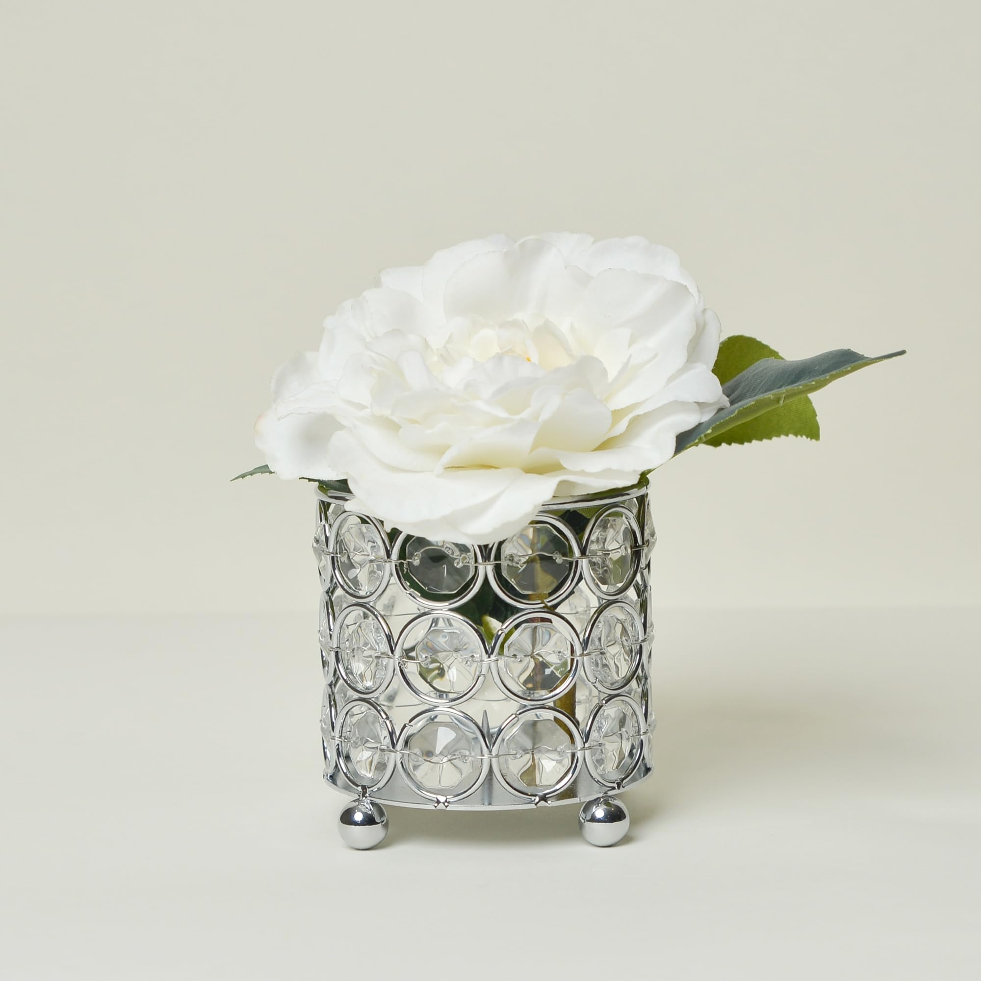 HG1000-CHR Elipse Mini Crystal Decorative Flower Vase, Candle Holder, Wedding Centerpiece, 3.25 Inch, Chrome