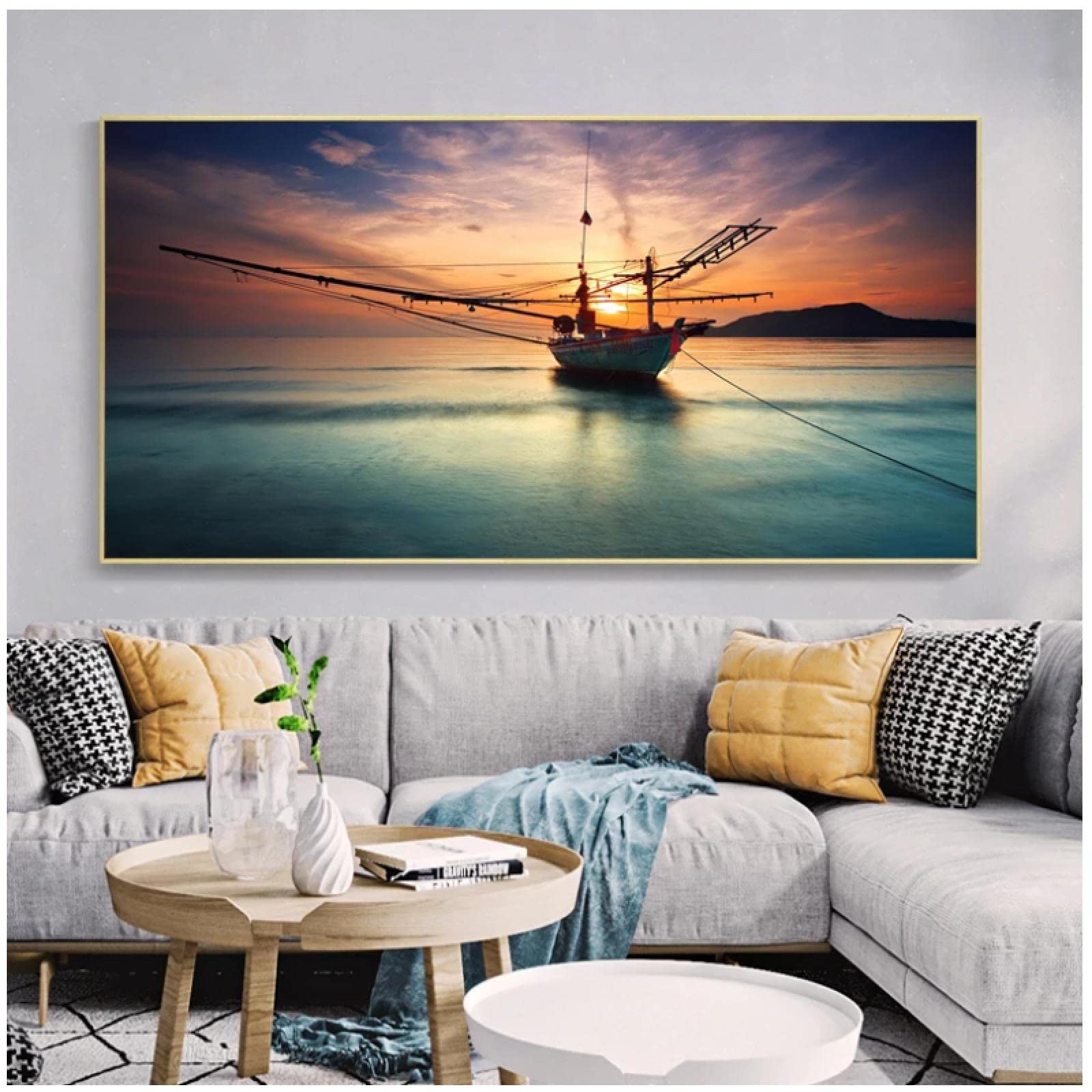 Modern Abstract Boat Sunset Canvas Wall Art 30x60cm