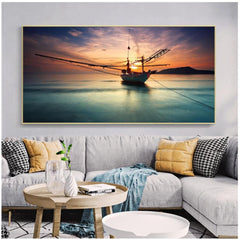 Modern Abstract Boat Sunset Canvas Wall Art 30x60cm