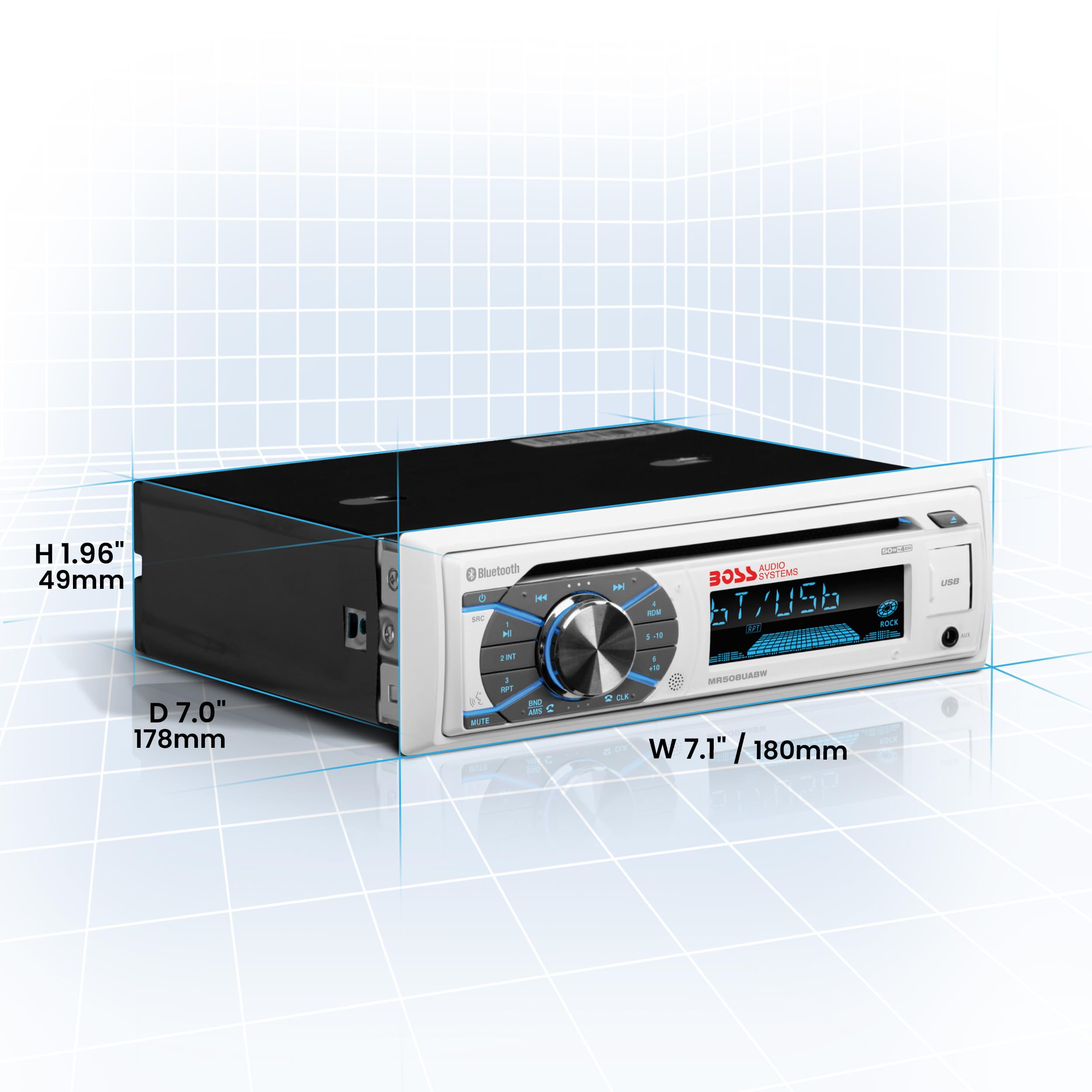 s MR508UABW Marine Boat Stereo - Single Din, Bluetooth Audio and Calling Head Unit, AM/FM Radio Receiver, CD Player, Weatherproof, USB
