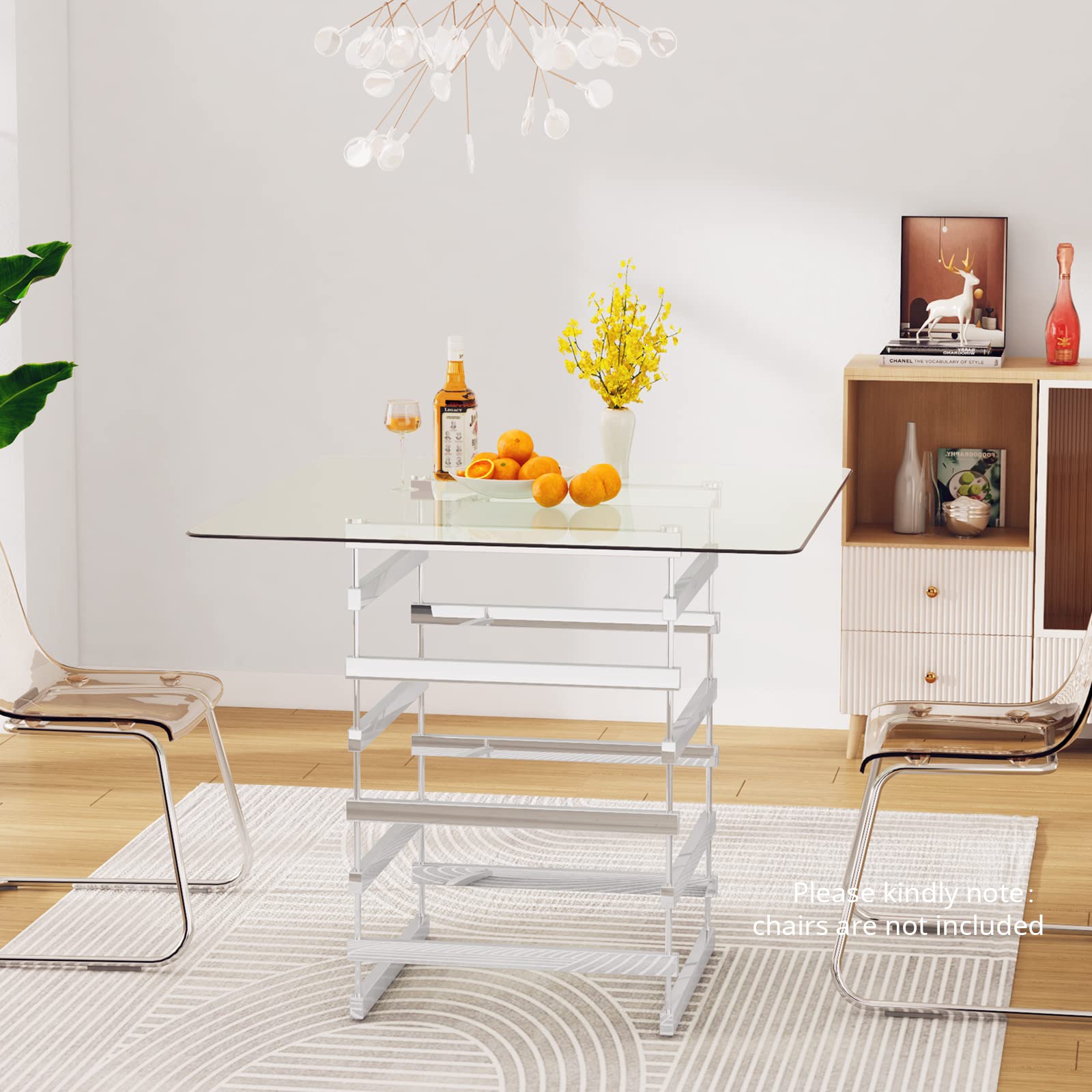 Nadie Square Glass Top Pub Table in Clear and Chrome