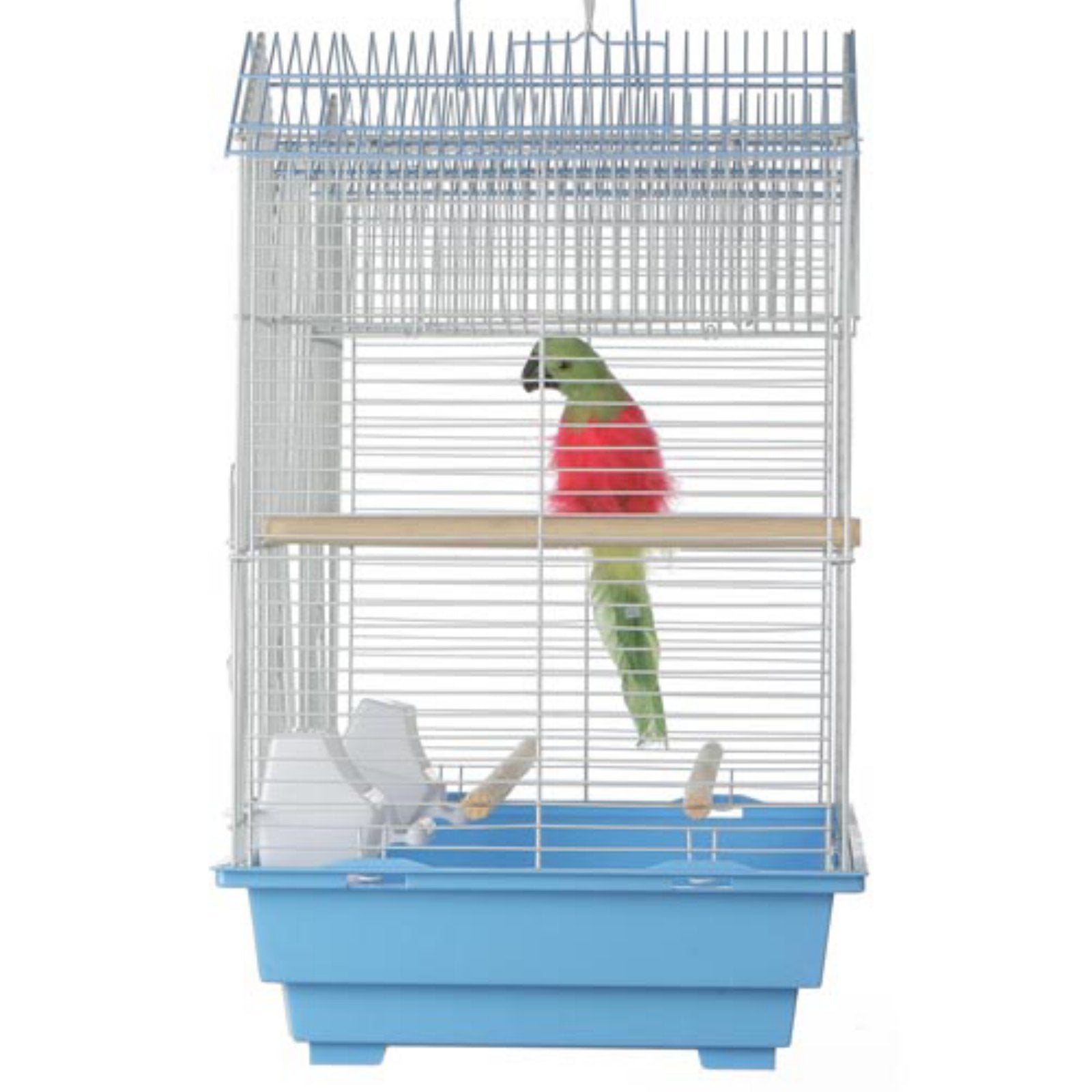 Triple Roof Cockatiel Cage, Blue and White