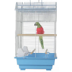 Triple Roof Cockatiel Cage, Blue and White