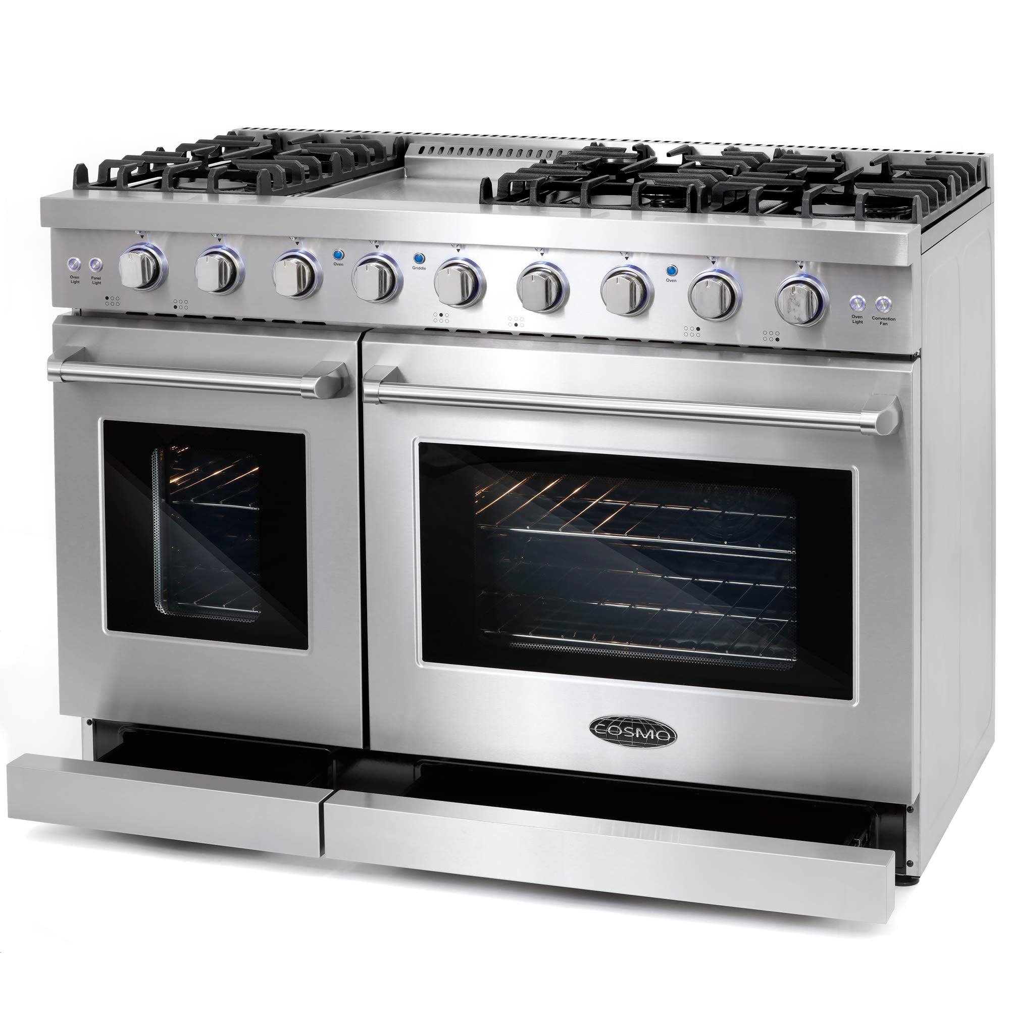 COS-EPGR486G 48 in. Haven Collection 7 cu. ft. Double Oven Gas Range, 6 Burners, Griddle, Convection, Knob LEDs, Stainless Steel
