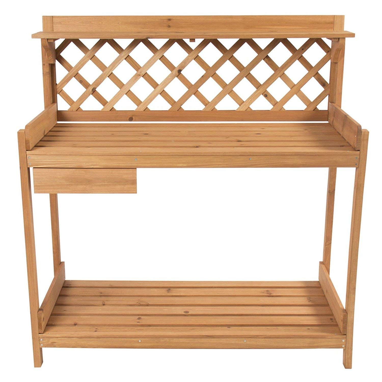 Fast Furnishings Solid Wood Garden Work Table Potting Bench in Natural Finish