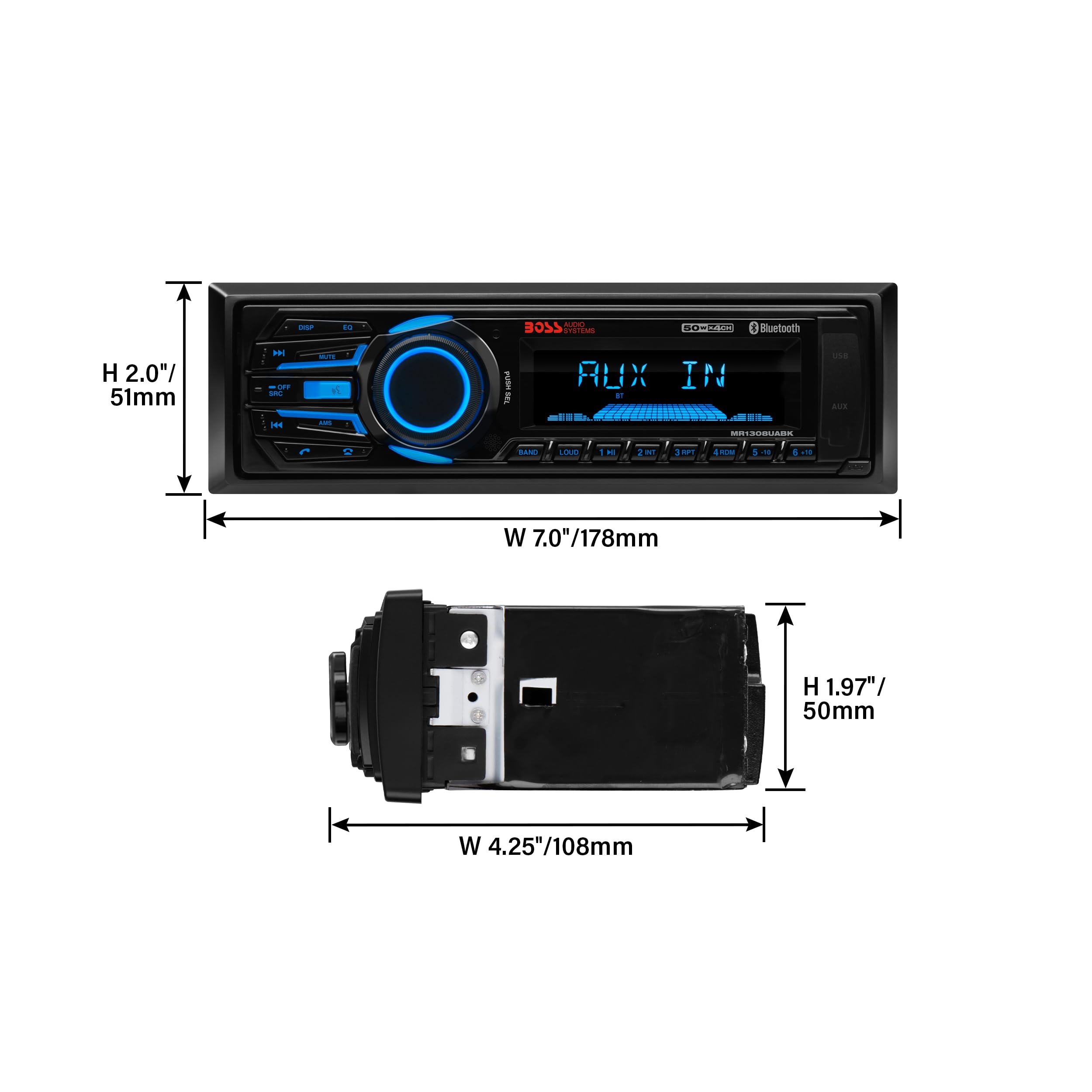 MR1308UABK Marine Boat Stereo ??Single Din, Bluetooth, No CD DVD Player, AM/FM Radio Receiver, Aux-in, USB