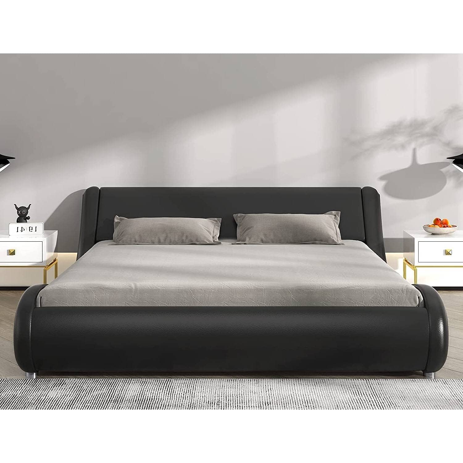 Queen Black Faux Leather Platform Bed w/ Headboard