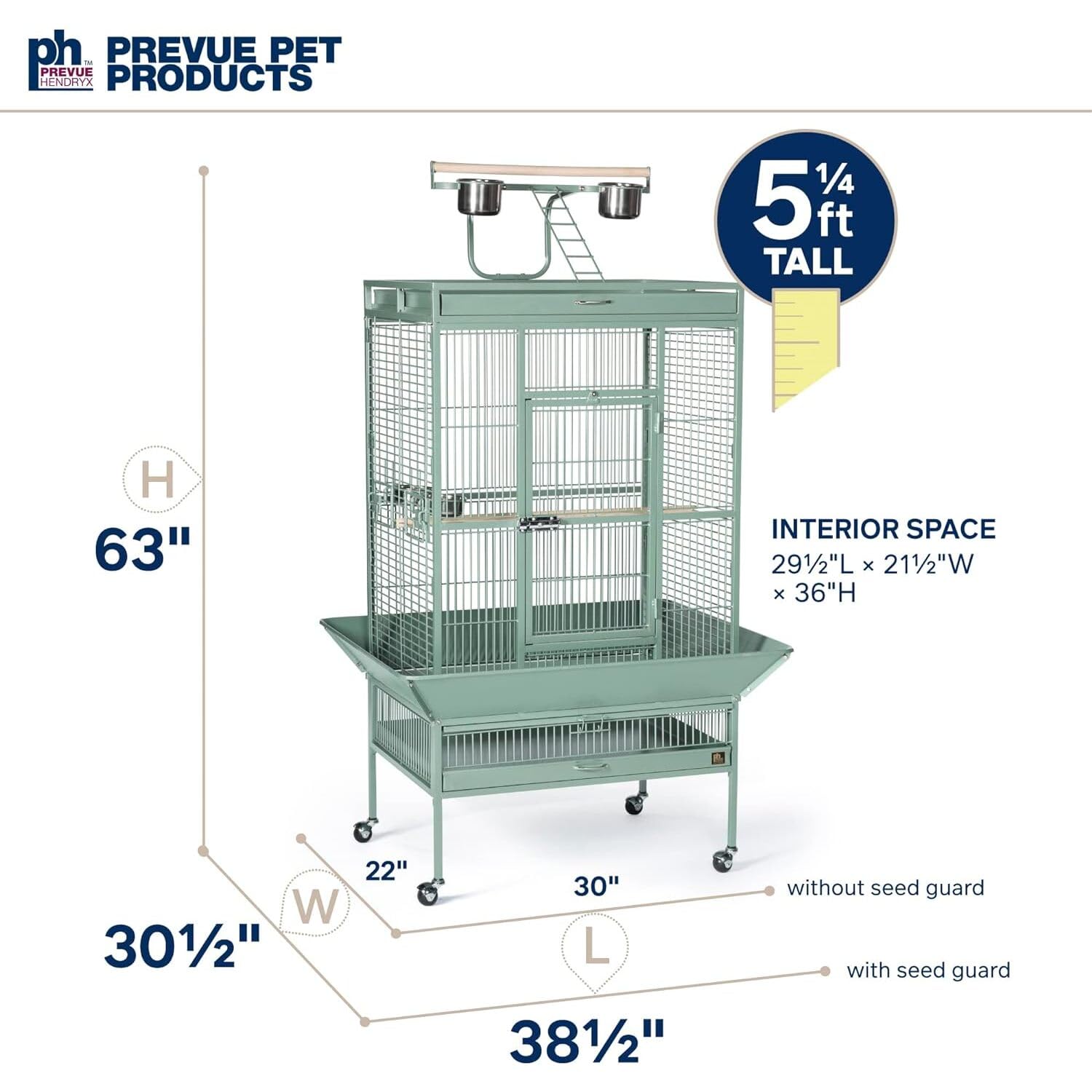 Pet Products Wrought Iron Select Bird Cage 3153SAGE, Sage Green, 30-Inch by 22-Inch by 63-Inch