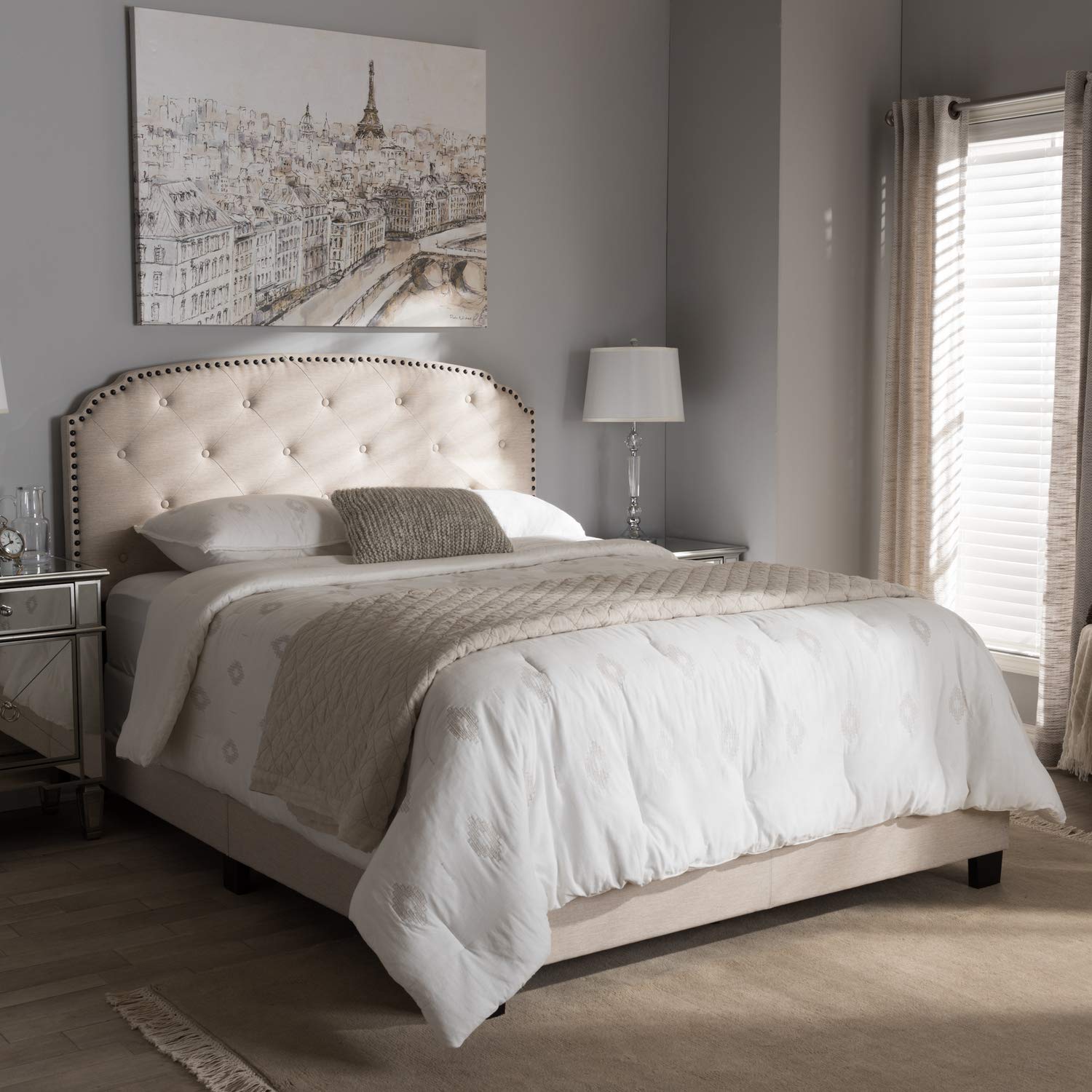 Lexi Modern and Contemporary Light Beige Fabric Upholstered Full Size Bed