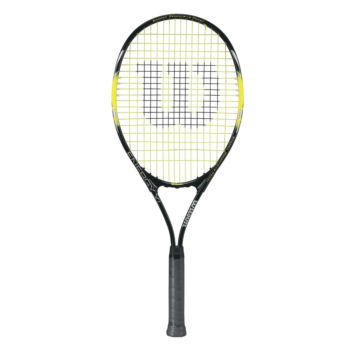 A Wilson Tour Pro tennis racket showcasing a modern design, primarily black with red accents, ideal for competitive play.