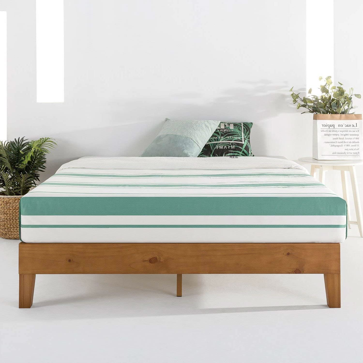 Full Mid-Century Solid Wood Platform Bed Natural
