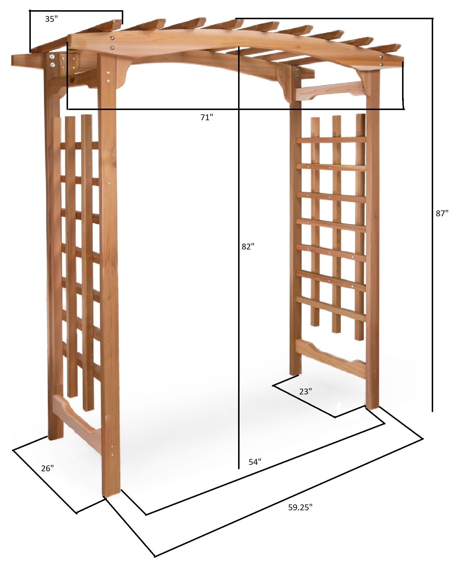 PA96-Set 6-ft Cedar Garden Pagoda Arbor with Side Planters | Wedding Arch for Ceremony | Wood Trellis for Outdoor & Plant Climbing | Handcrafted (Western Red Cedar)