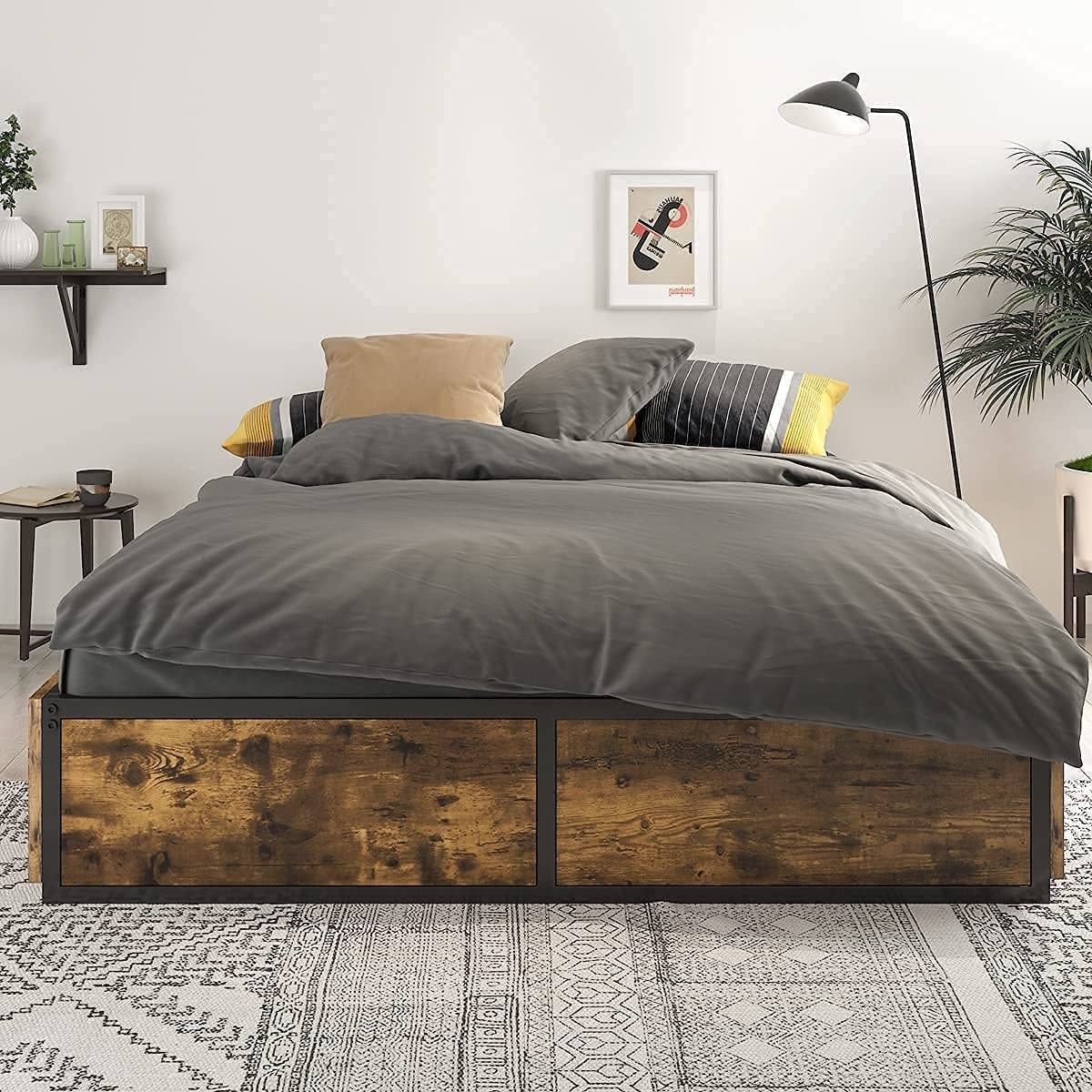 Queen Metal Wood Platform Bed w/ 4 Drawers 800 lbs Cap