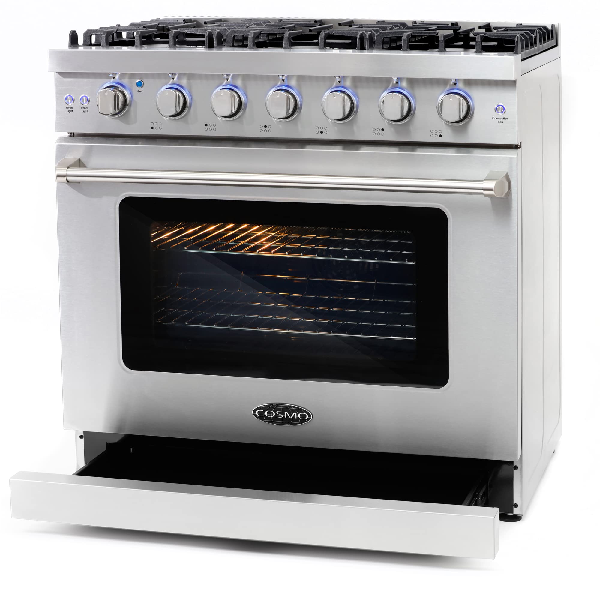 COS-EPGR366 36 in. Haven Collection 6.0 cu. ft. Gas Range, 6 Burners, Convection Oven, Knob LEDs, Storage Drawer, Stainless Steel
