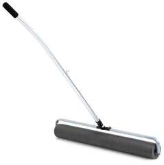 A black and gray paint roller with a sturdy handle, designed for applying paint to surfaces efficiently.