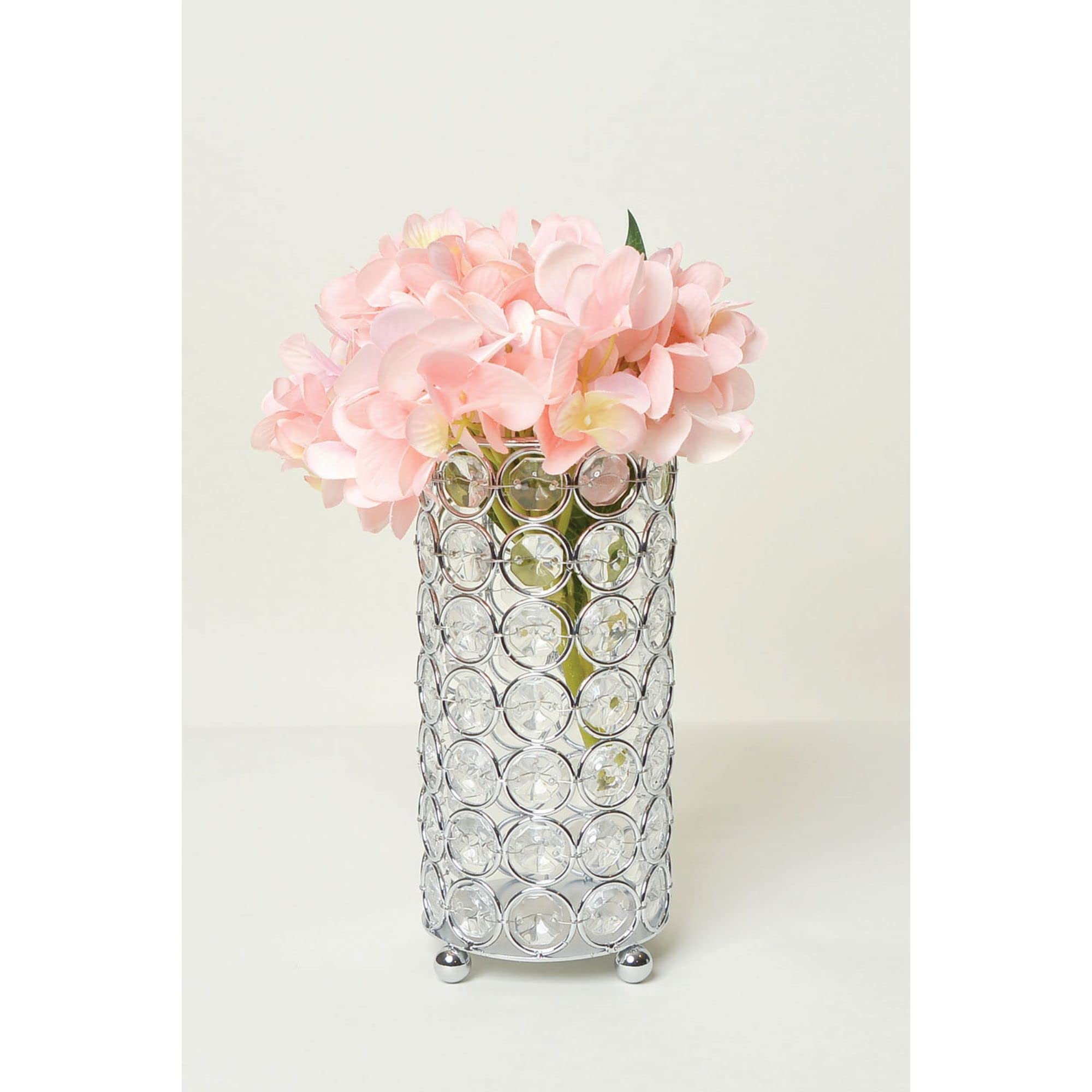 HG1002-CHR Elipse Crystal Decorative Flower Vase, Candle Holder, Wedding Centerpiece, 6.75 Inch, Chrome