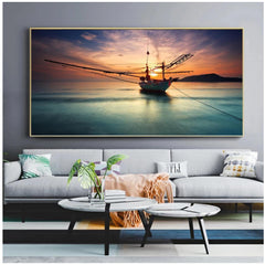 Modern Abstract Boat Sunset Canvas Wall Art 30x60cm