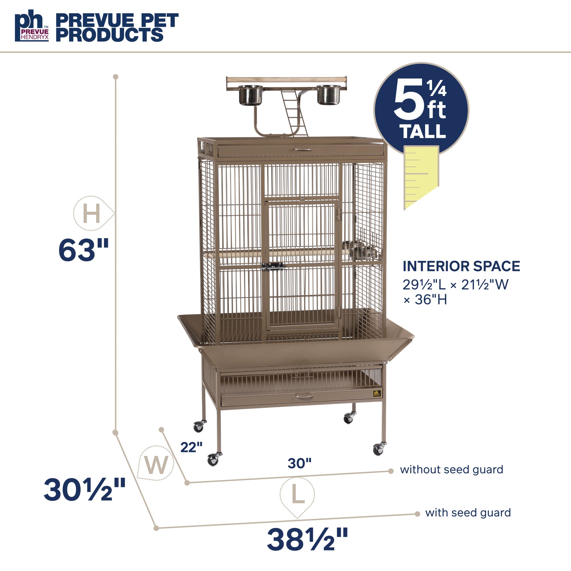 Pet Products Wrought Iron Select Bird Cage 3153COCO, Coco Brown, 30-Inch by 22-Inch by 63-Inch