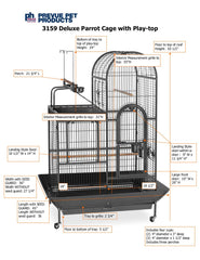Pet Products Double Roof Steel Bird Cage with Playtop, 36.5 x 27.25 Inch with 7/8 inch Wire Spacing for Medium to Large Birds and Small Parrots in Black Hammertone Finish