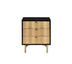 Alston Wooden Accent Table with 3 Storage Drawers in Black and Champagne