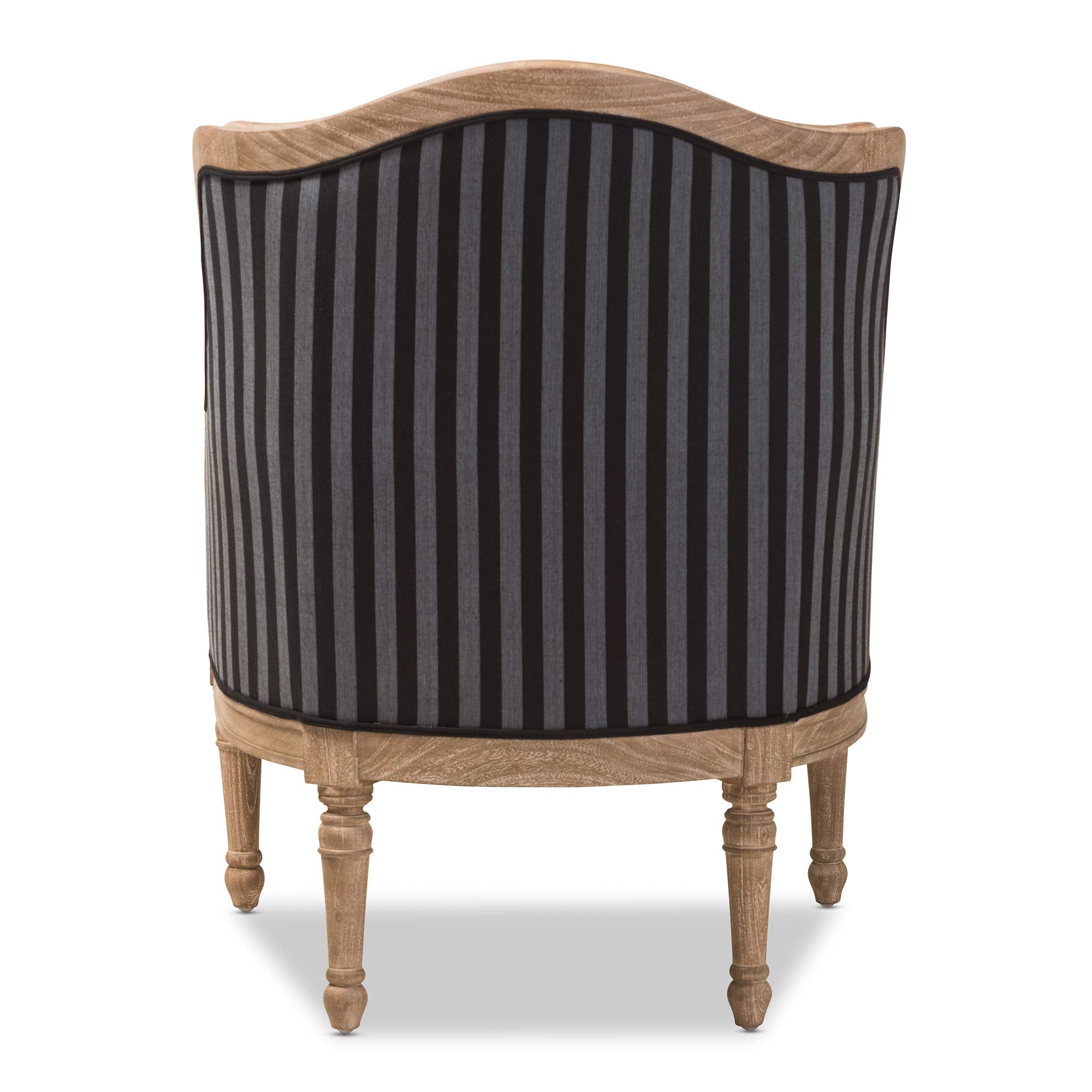 Charlemagne Traditional French, Wood,Black and Grey Striped Accent Chair