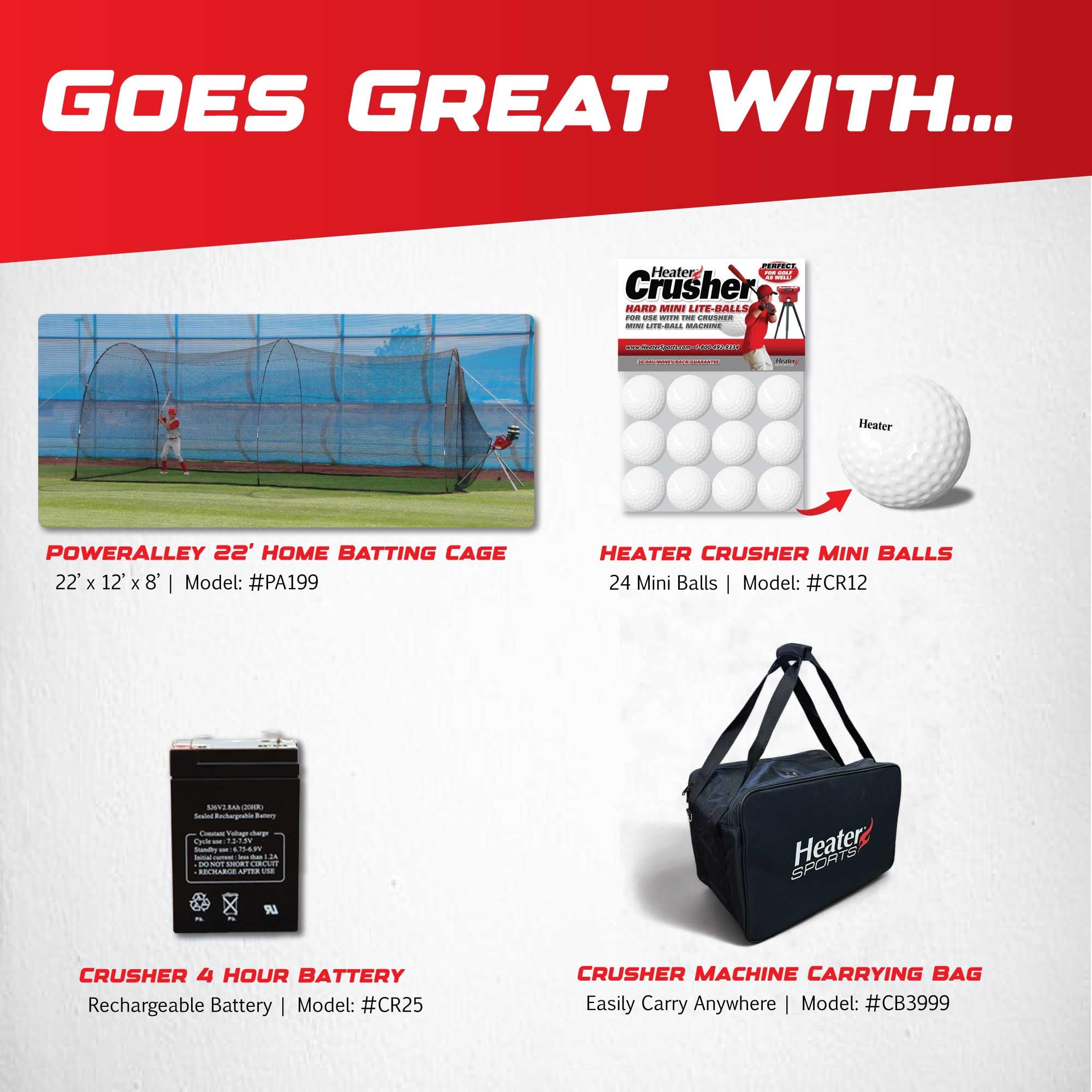 Heater Crusher Pitching Machine W/ 8-Hour Rechargeable Battery ?Accurate & Portable, Delivers Fastballs & Curveballs | Adjustable, High Performance, Portable, Ideal for Baseball & Softball Training