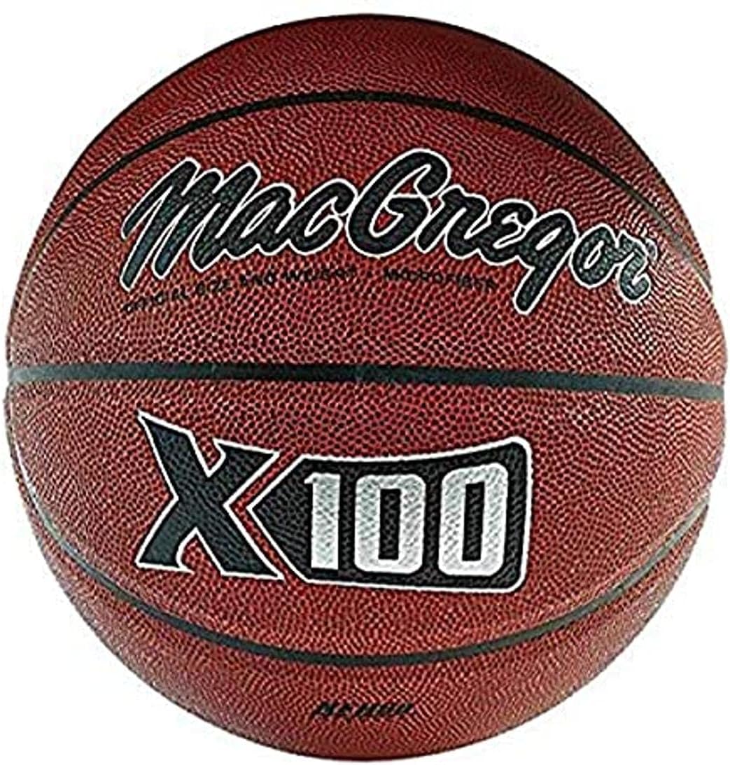 A basketball with the inscription Mac Granger X100 printed on it, showcasing a unique design.