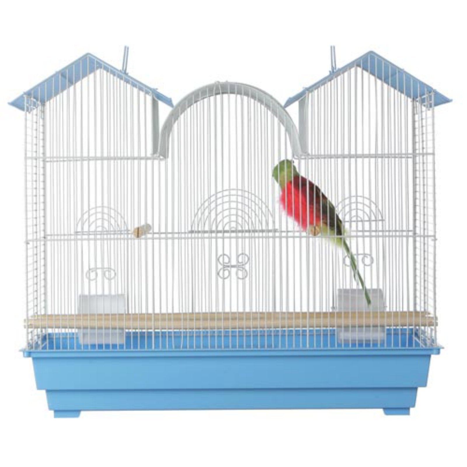 Triple Roof Cockatiel Cage, Blue and White