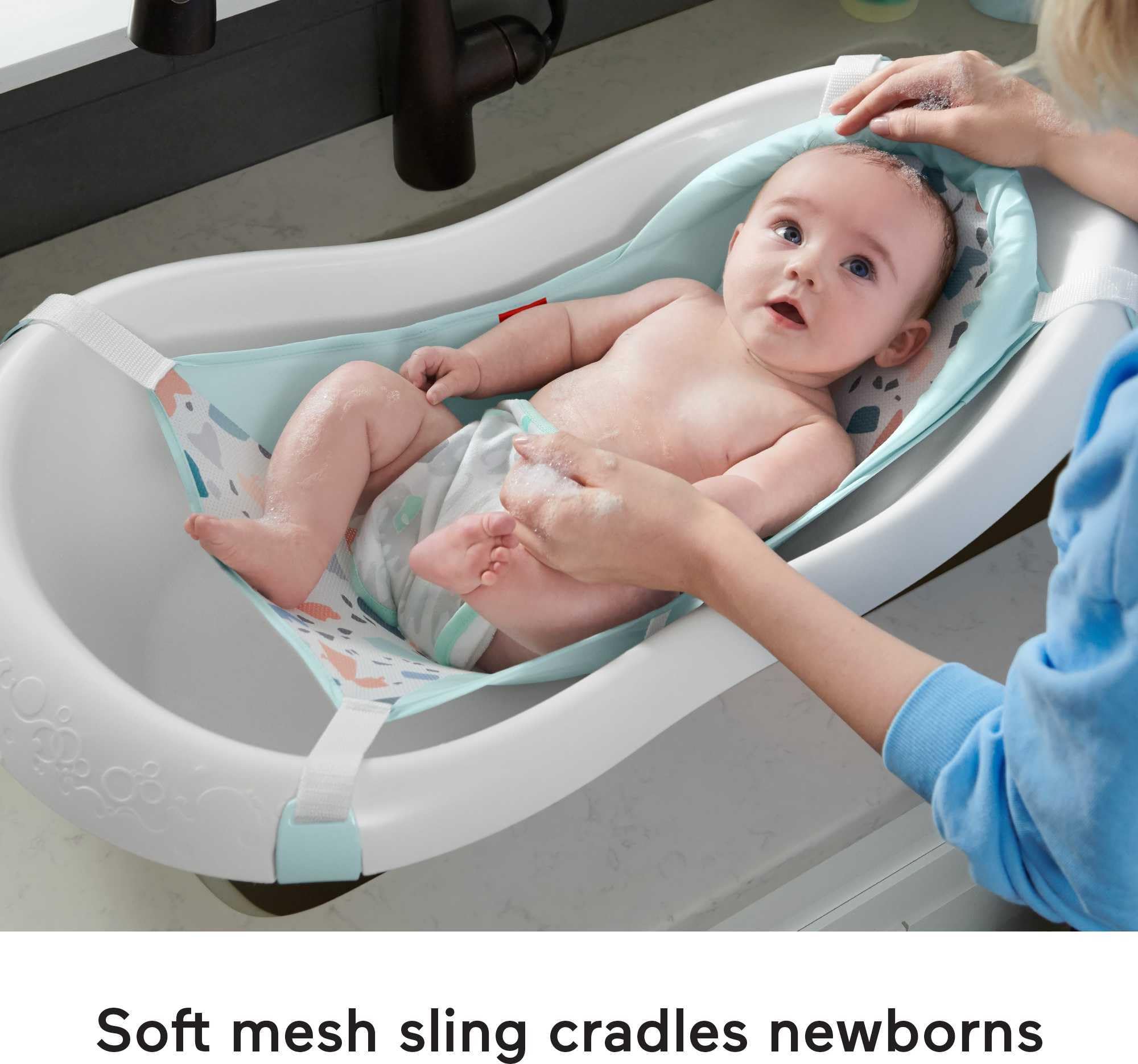 Baby to Toddler Bath 4-in-1 Sling ‘n Seat Tub with Removable Infant Support and 2 Toys, Pacific Pebble