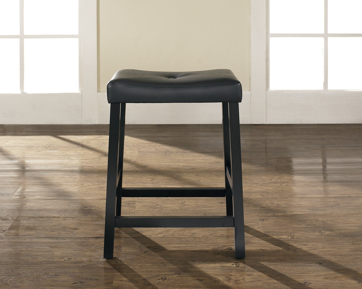 Crosley Furniture 3-Piece Bar Table with 2 Upholstered Saddle Counter Height Bar Stools, Black