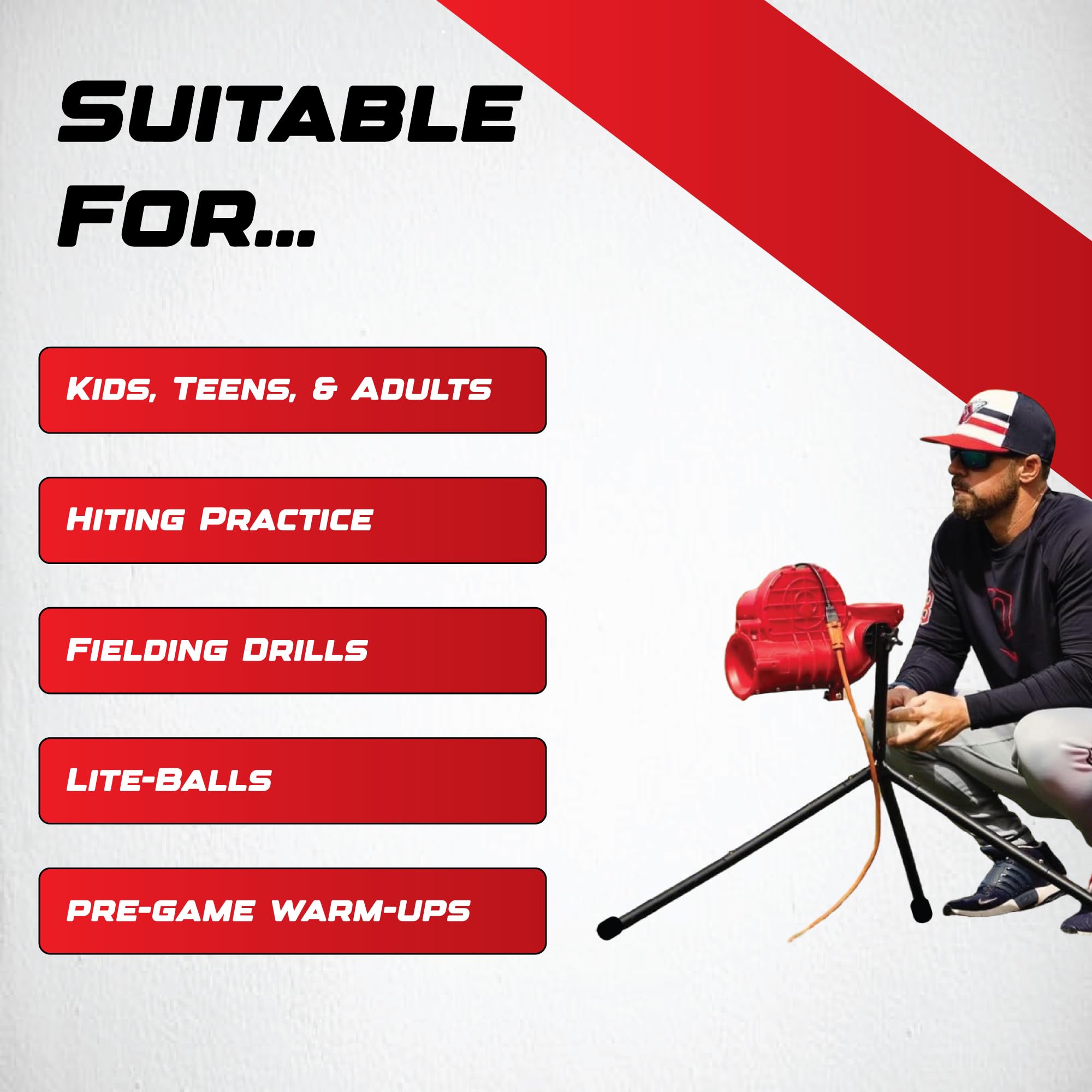 Slider Lite 360 Baseball Pitching Machine with Automatic Ball Feeder - Accurate 360-Degree Delivery, Durable and Portable Training Tool for All Ages
