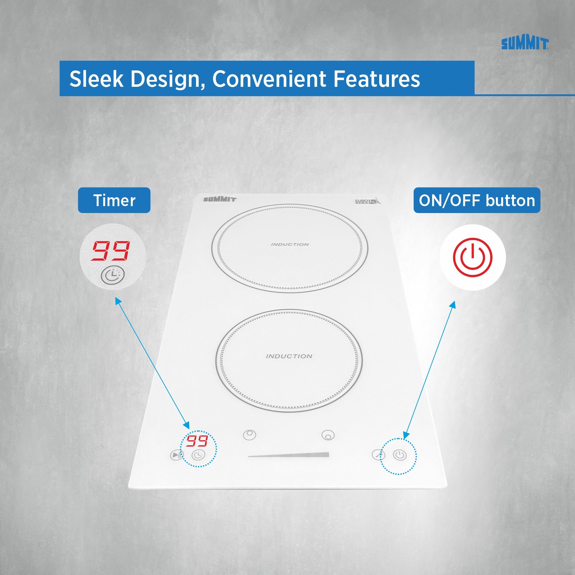 12" 2 zone Electric Cooktop. 208-240V Induction Cooktop, ADA Compliant, White- SINC2B231W