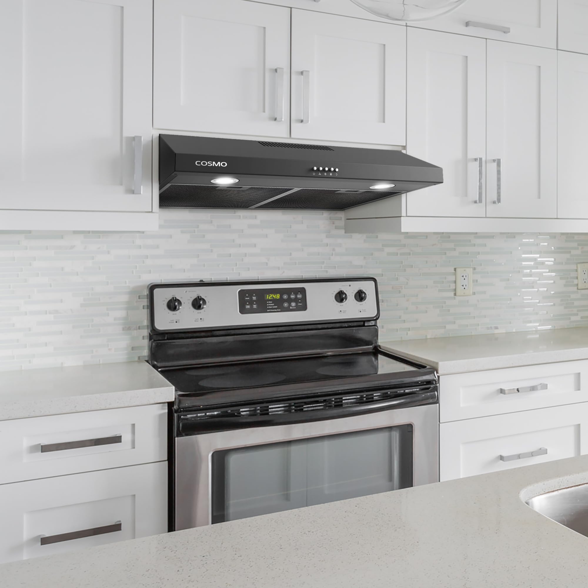 COS-5U30-BK 30 in. Delta Collection Ducted Under Cabinet Range Hood, Button Controls, Reusable Filters, LED Lights in Matte Black, 30 inch (Slim)
