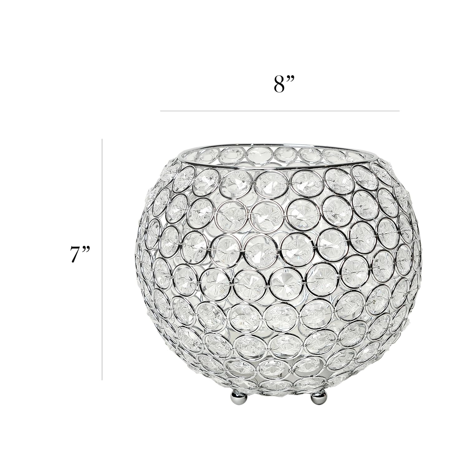 HG1008-CHR Elipse Crystal Circular Bowl Candle Holder, Flower Vase, Wedding Centerpiece, Favor, 7 Inch, Chrome