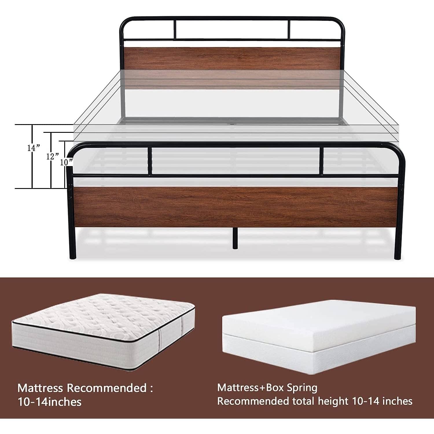Fast Furnishings Queen Metal Wood Bed with Footboard