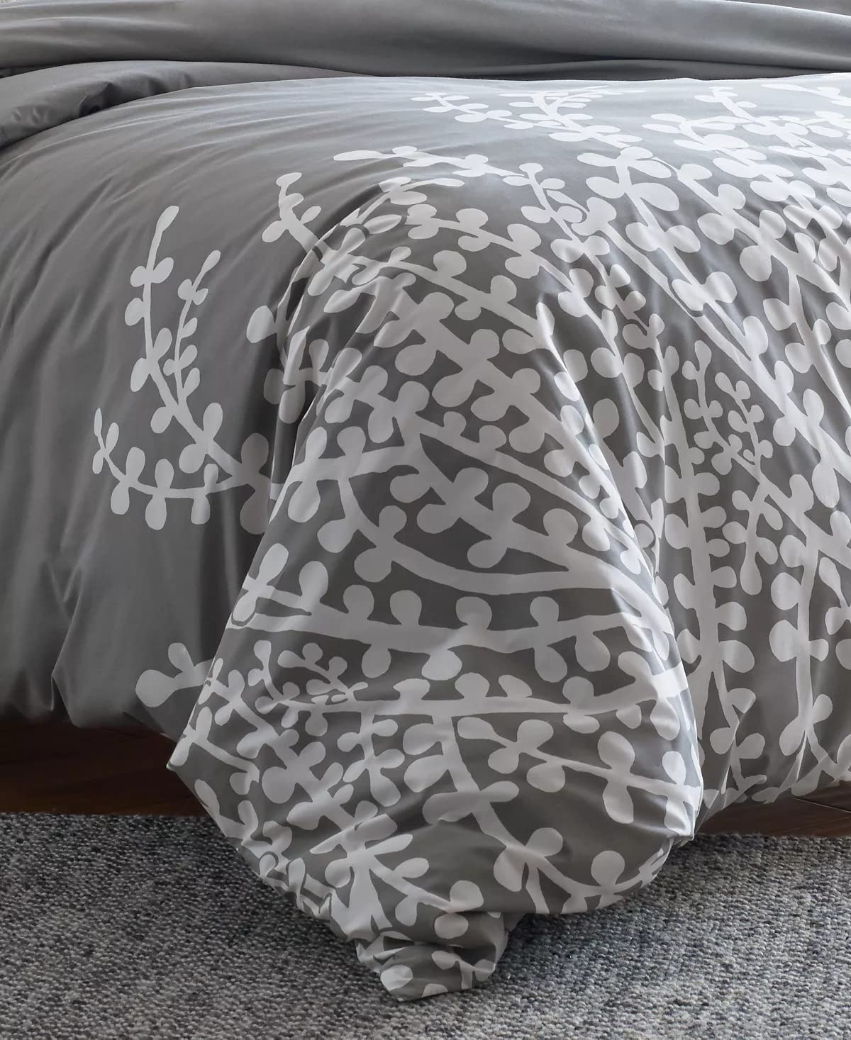 Full/Queen Cotton Comforter Set Grey Floral Branch