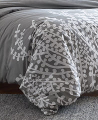 Full/Queen Cotton Comforter Set Grey Floral Branch