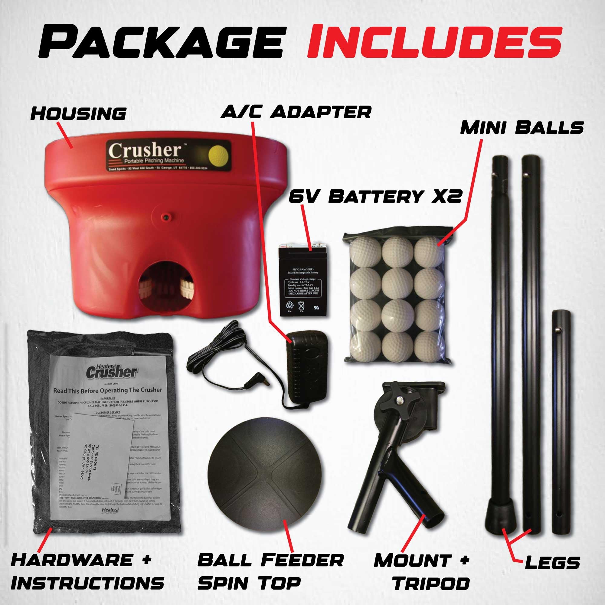 Heater Crusher Pitching Machine W/ 8-Hour Rechargeable Battery ?Accurate & Portable, Delivers Fastballs & Curveballs | Adjustable, High Performance, Portable, Ideal for Baseball & Softball Training