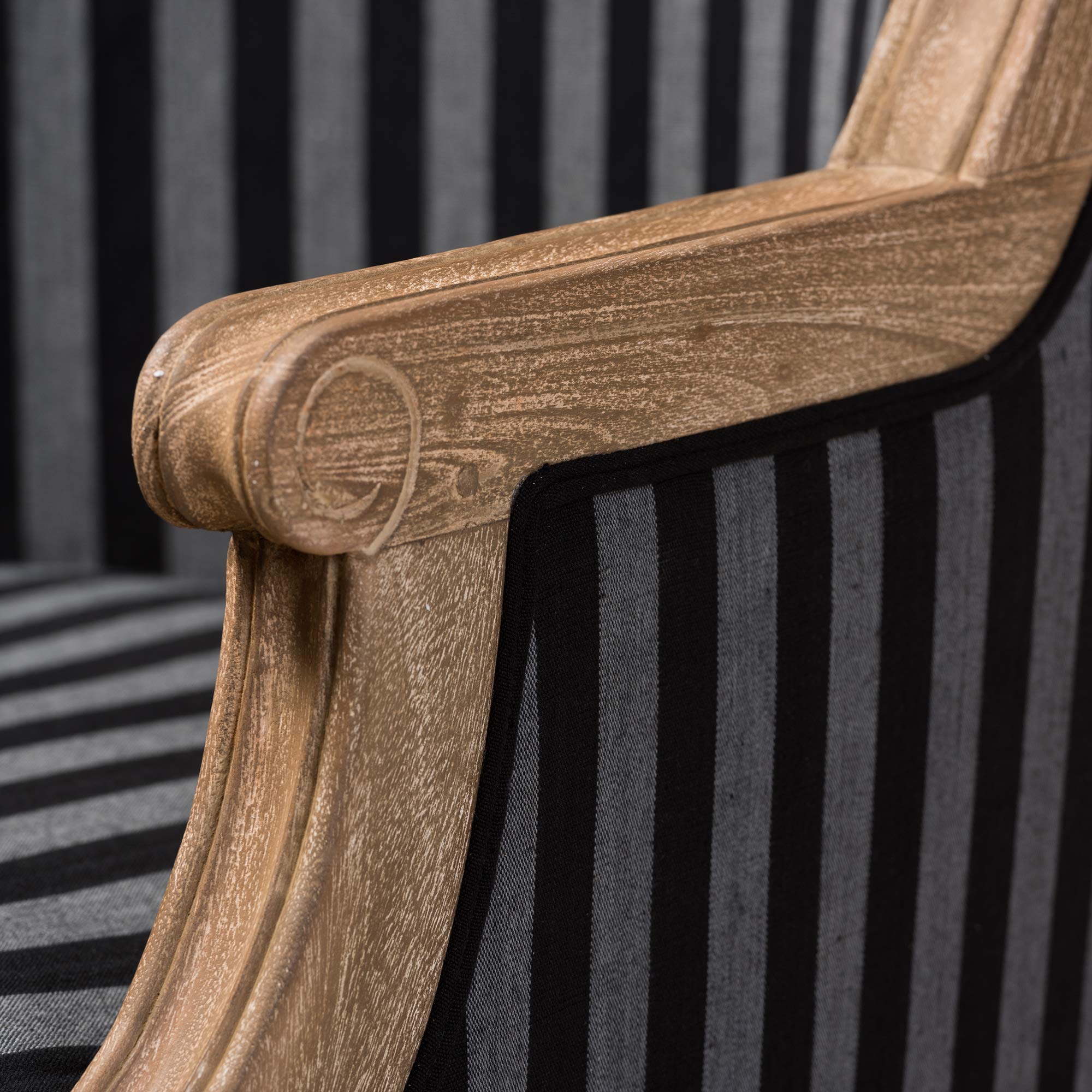 Charlemagne Traditional French, Wood,Black and Grey Striped Accent Chair