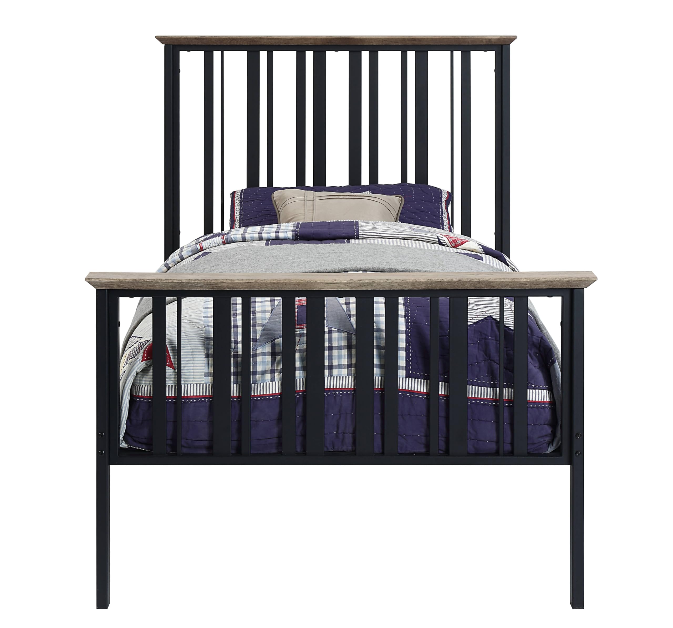 Zudora Wood and Metal Twin Bed in Antique Oak/Black