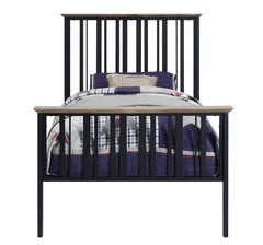 Zudora Wood and Metal Twin Bed in Antique Oak/Black