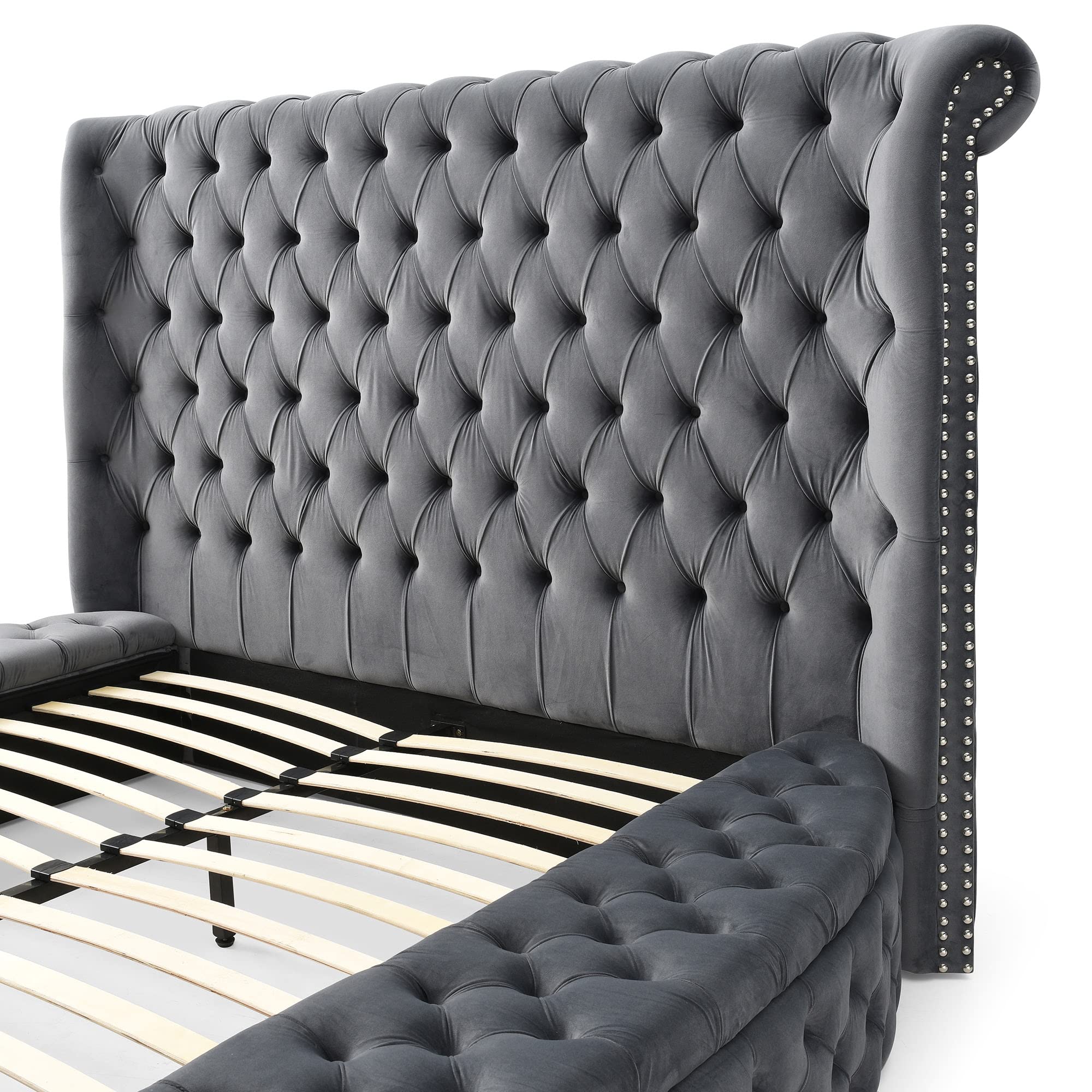 Elizabeth Upholstered Round Storage King Bed in Gray