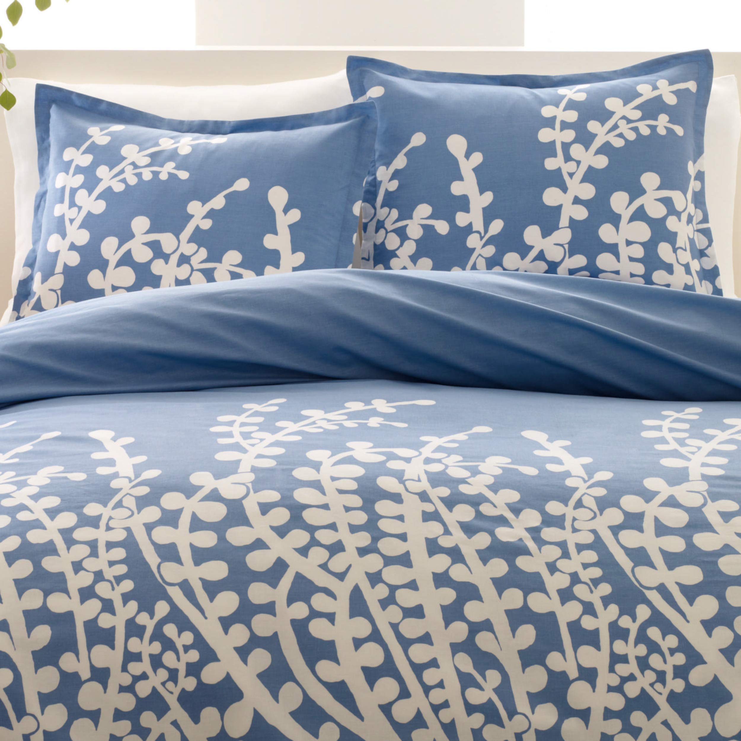 Full/Queen Cotton Comforter Set Blue Floral Branch