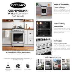 COS-EPGR244 24 in. Haven Collection 3.73 cu. ft. Gas Range with 4 Sealed Burners, Cast Iron Grates, Convection Oven, Stainless Steel