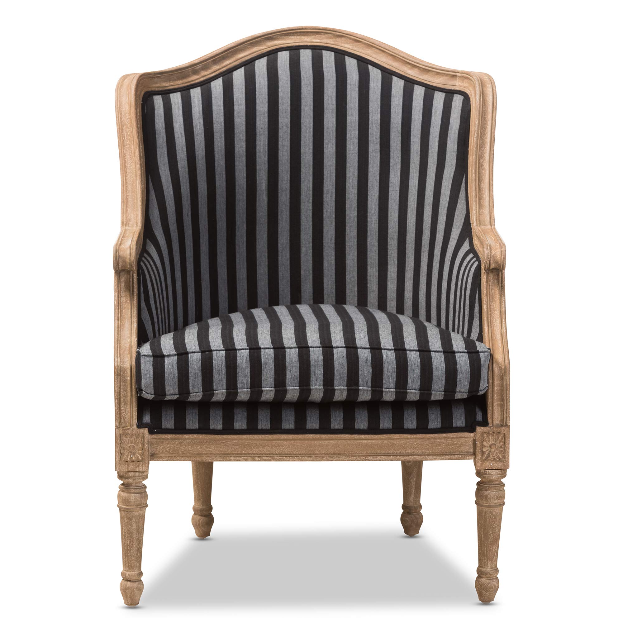 Charlemagne Traditional French, Wood,Black and Grey Striped Accent Chair