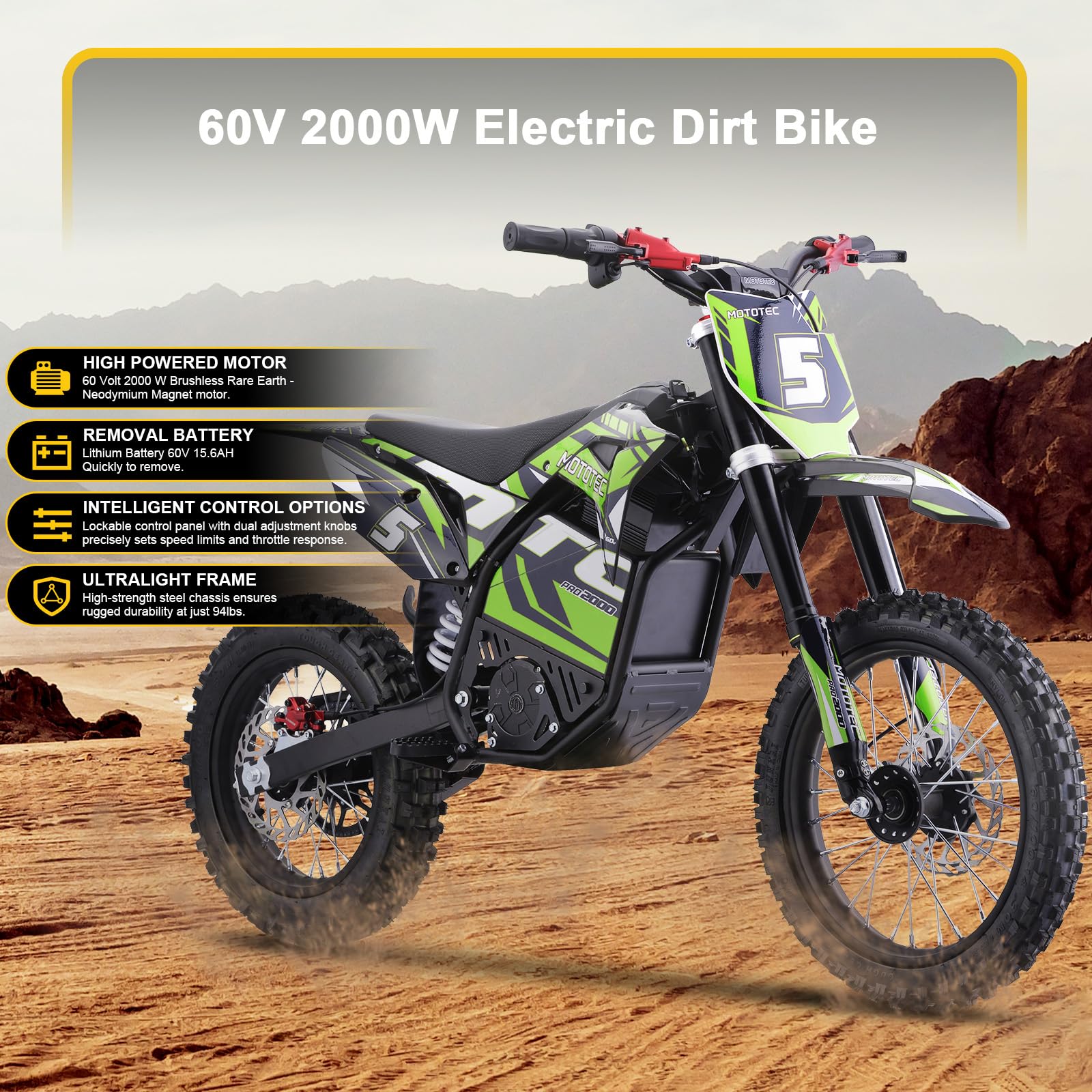 "MotoTec 60v Pro Electric Dirt Bike 2000w Lithium"